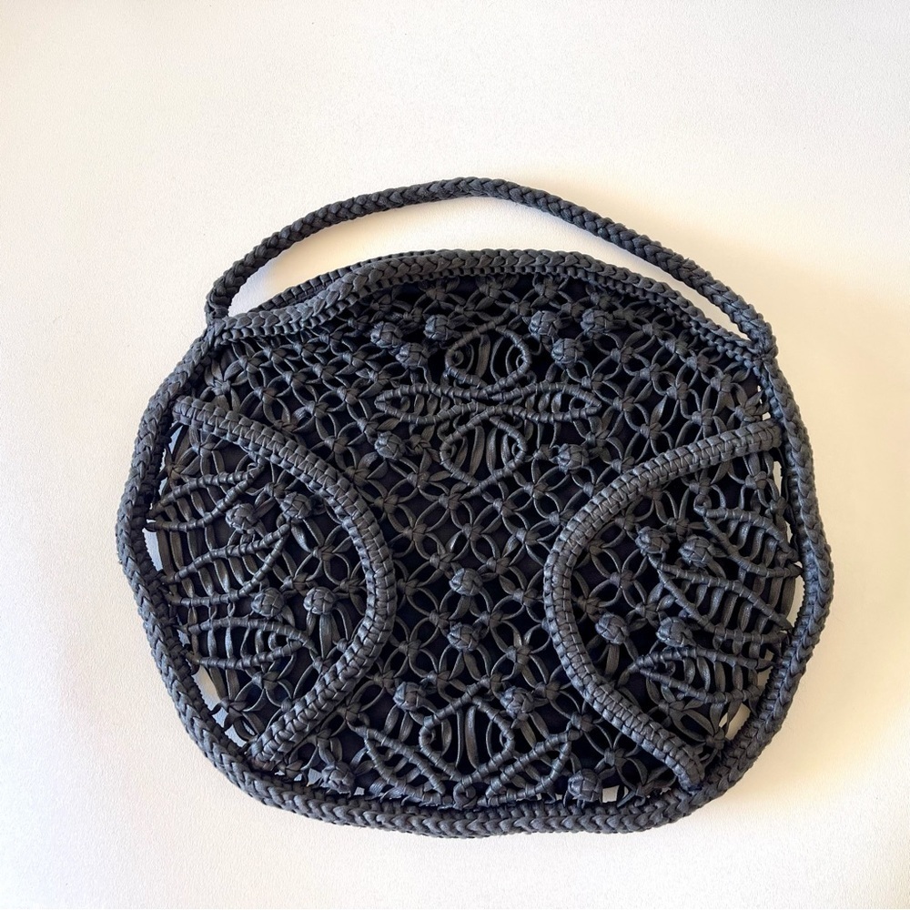 Anthropologie Bag Made on Earth for David & Scotti Macramé Knotted Braided Black - Picture 2 of 9